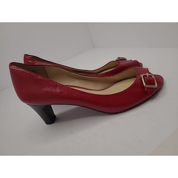 Lauren Ralph Lauren Peep toe Leather Red Peep Toe Heels Size 8 Office Career - Picture 2 of 11